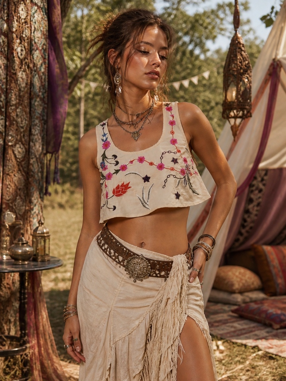 Nasty Gal Floral Embroidered Scoop Neck Crop Top –Y2K Chic Statement 2 NWT